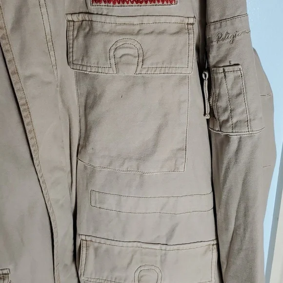 True Religion tan military style jacket size xl